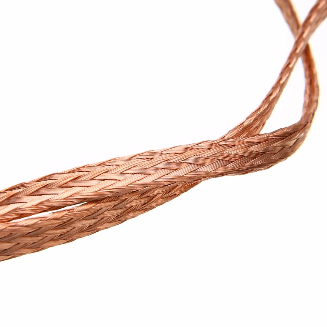 1m 3.3ft Length Flat Pure Copper Braid High Flexibility 6mm Width Cable Bare Copper Braid Wire Connect Ground Lead