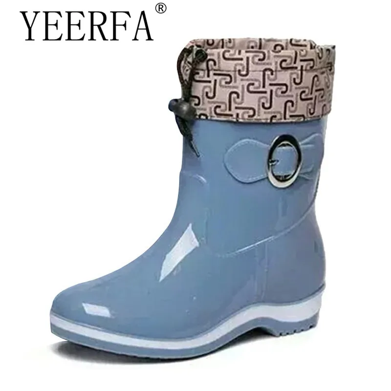 

Rain Boots Rubber Women Ankle Boots Casual Platform Shoes Woman Warm Flats Women Shoes Size 36-40 Red blue beige