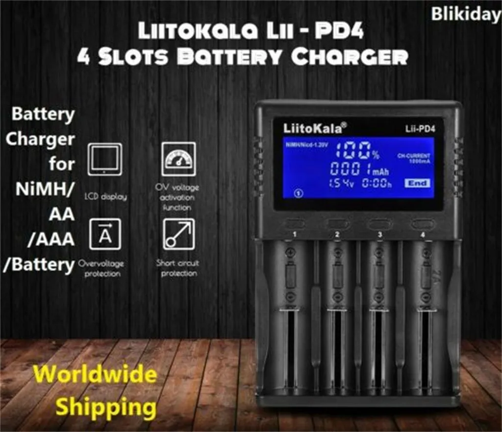 Великобритания/ЕС/США штекер Liitokala Lii-PD4 4 слота путешествия Кемпинг зарядное устройство для NiMH/AA/AAA/батарея светодиодный дисплей три режима зарядки