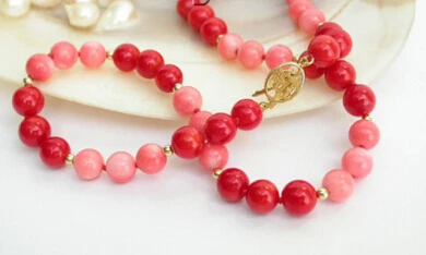 

Jew2921 genuine 18" 8mm round pink red coral necklace