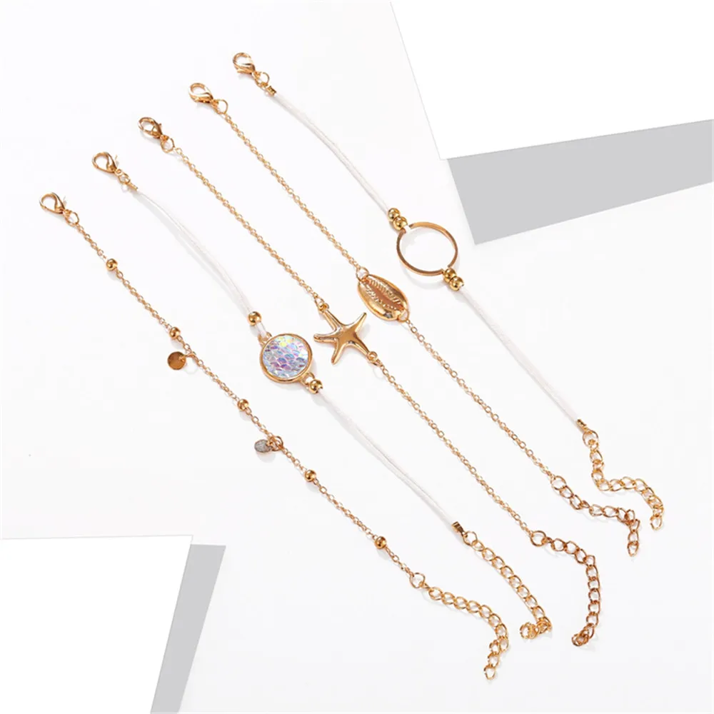 Boho Ретро Геометрические многоэлементные Гламурные модные ювелирные изделия для женщин ракушка Морская звезда чешуя браслет; Комплект бижутерии
