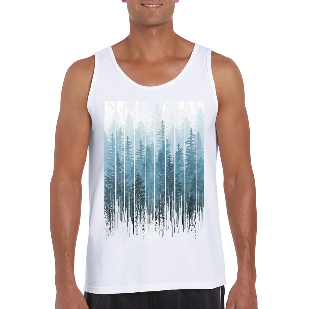 Camiseta sin mangas con estampado Grunge de bosque brumoso para hombre, camisa divertida con cuello redondo, chaleco sin mangas informal
