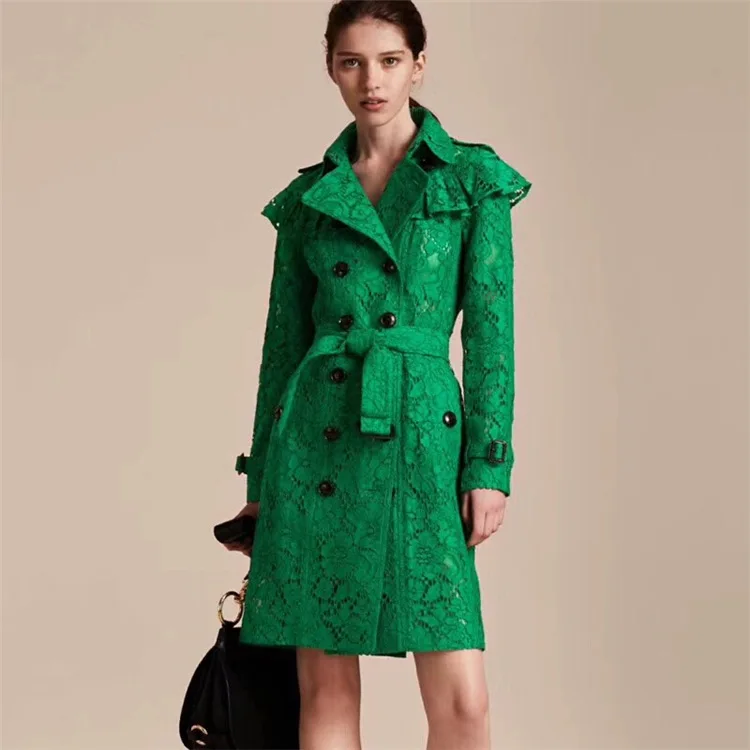 High quality lace ruffles belted windbreaker coat 2018 autumn sweet girl's trench coat D223 Coats