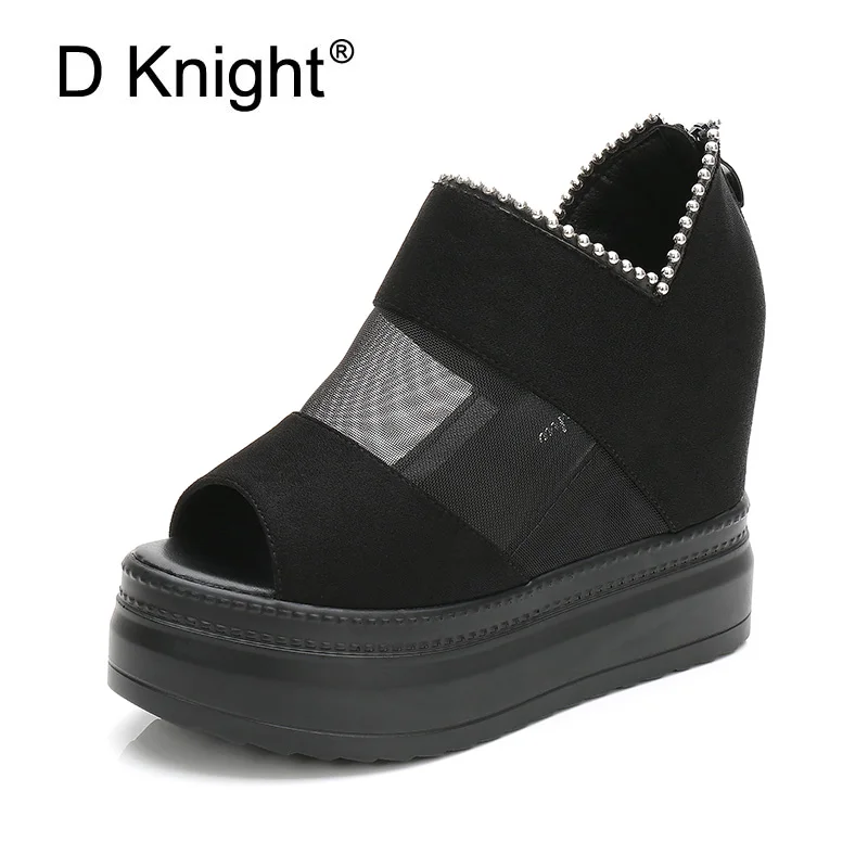 

2018 Women Platform Creepers Sandals Black Female Stripper High Heels Summer Thick Bottom Open Toe Lady Shoes High-Heeled Sandal