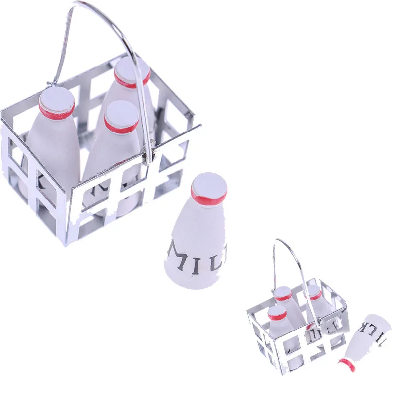 5pcs/Set 4pcs 2.7*2*4cm 1/12 Milk Basket with Bottles Set Dolls House Kitchen Porch Accs Decor Dollhouse Furniture Miniature | Игрушки и