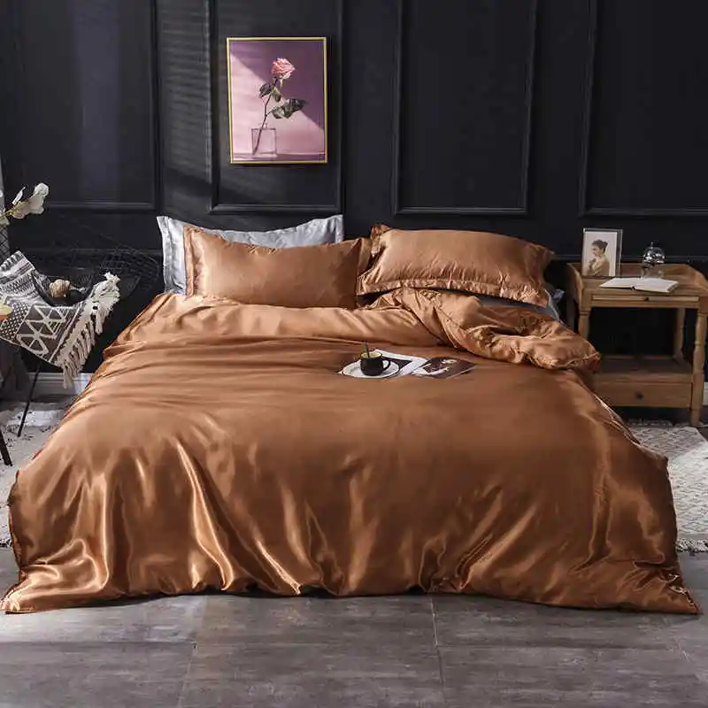 Slowdream Luxury Purple Stain Silk Bedding Set Silky Queen King Bed Set Bedclothe Duvet Cover Queen King Sheet Pillowcase - Цвет: 005