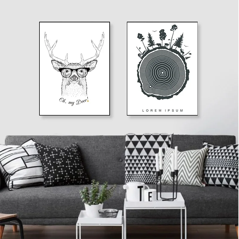 Sen Cartoon Cute Nordic Minimalist Owl Animal Pattern Background Painting Core Decorative Modern No Frame | Дом и сад