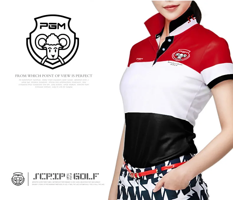 PGM летняя одежда для гольфа Женская в Корейском стиле Лоскутная футболка для гольфа с коротким рукавом дышащая эластичность быстросохнущая спортивная одежда топы