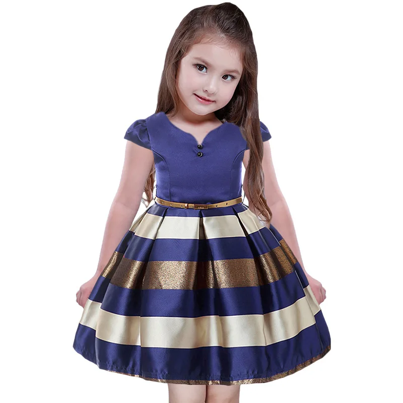 

2018 Summer Stripe Dresses For Girls Flower Princess Dress Birthday PartyChildren Sleeveless Girls Dress clothing