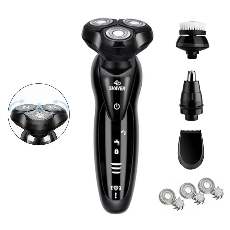 

Electric Razor 4 In 1 Beard Trimmer USB Rechargeable Men's 4D Shaving Machine Waterproof Beard Shaver Cleaning Face Care Shaver