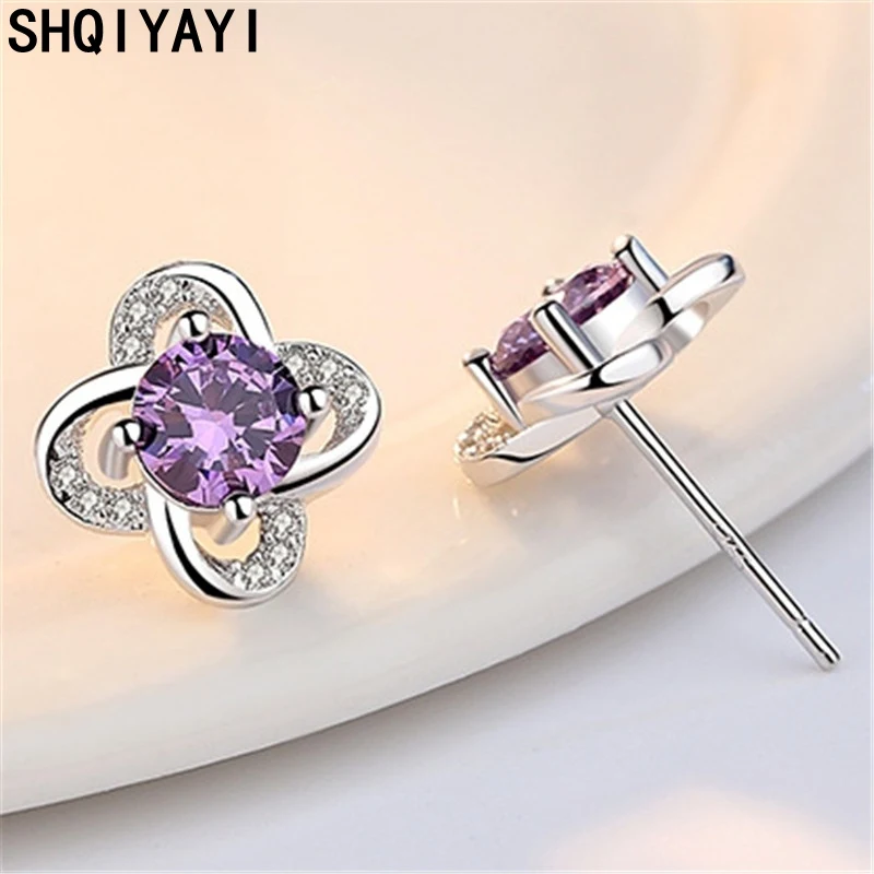 

SHQIYAYI Flower Stud Earrings For Women Fashion Jewelry Birthday Party Gift Classic Cubic Zirconia Accessories WK132