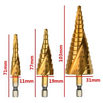 

Titanium Step Cone Drill Bit 3pcs 4-12/20/32mm HSS Spiral Grooved Center Drill Bit Solid Carbide Mini Drill Accessories