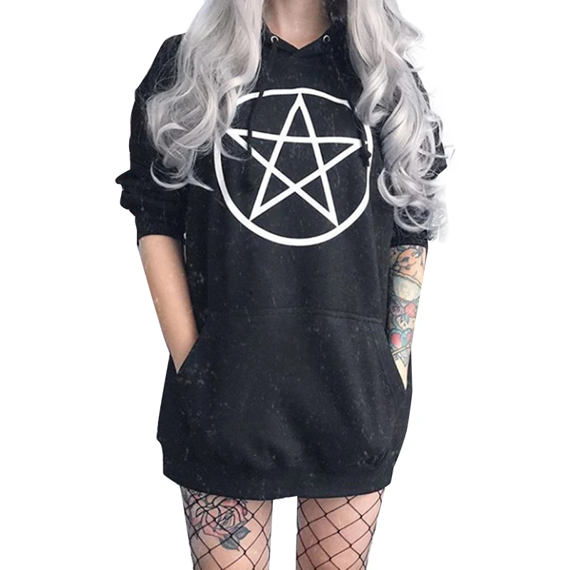 Gótico pentagrama Hoodies mujer sudadera negro Unisex