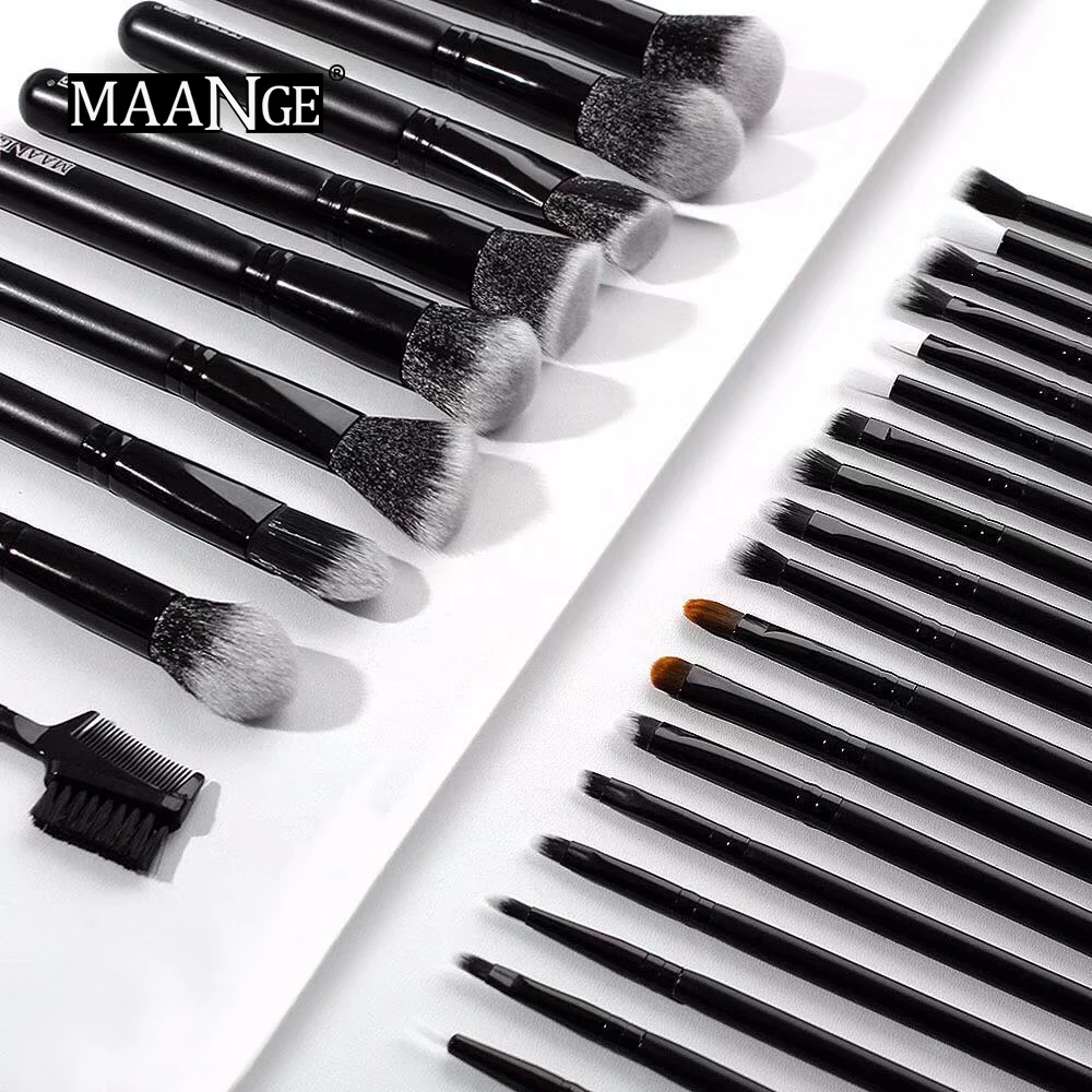 

MAANGE 27PCS Professional Makeup Brushes Set Foundation Eyeshadow Powder Soft Hair Brushes for Cosmetic Tools Kit With PU Case