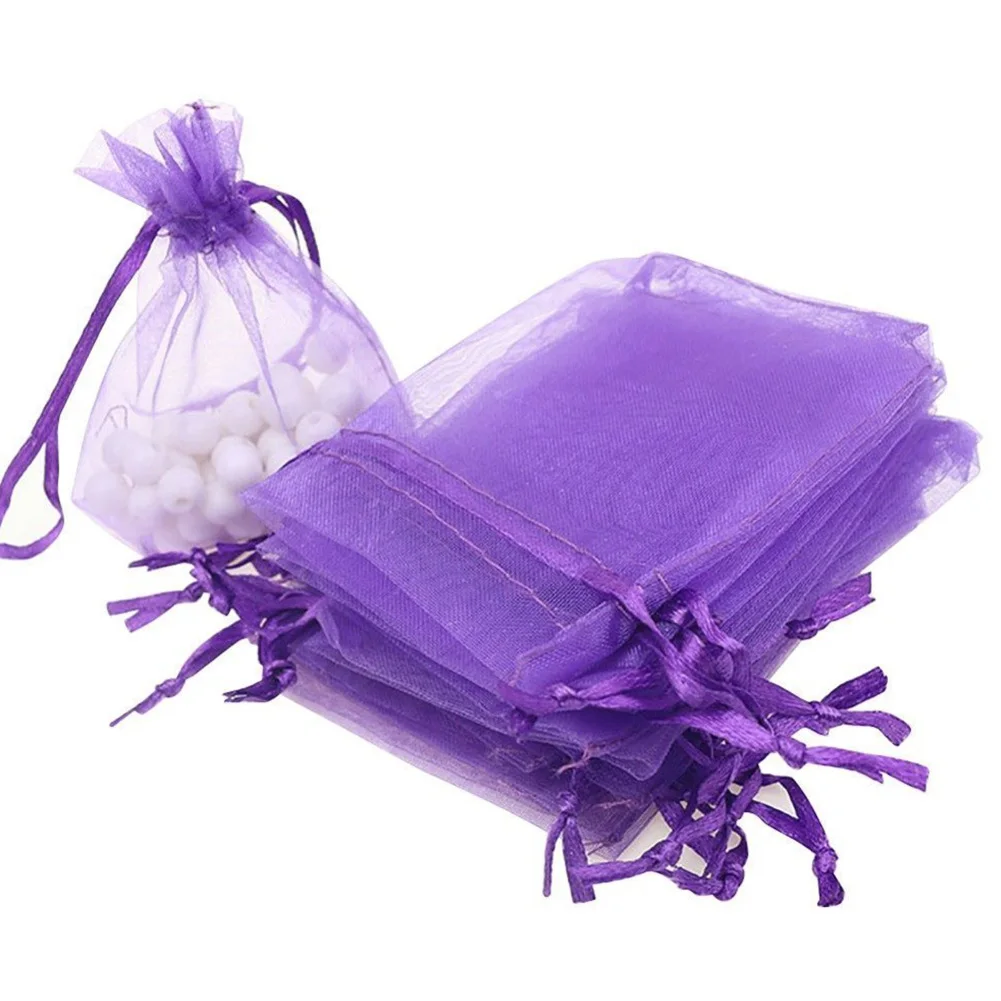 

10 PCS Organza Material Drawstring Pouches Daily Stuff Jewelry Organizers Party Wedding Favor Gift Bags Purple Colorful