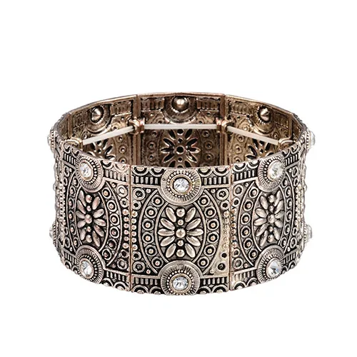 CKCL Ретро эластичный браслет из тибетского серебра покрытый широкой манжетой браслет и браслет для женщин Винтажный стиль бохо - Окраска металла: F1