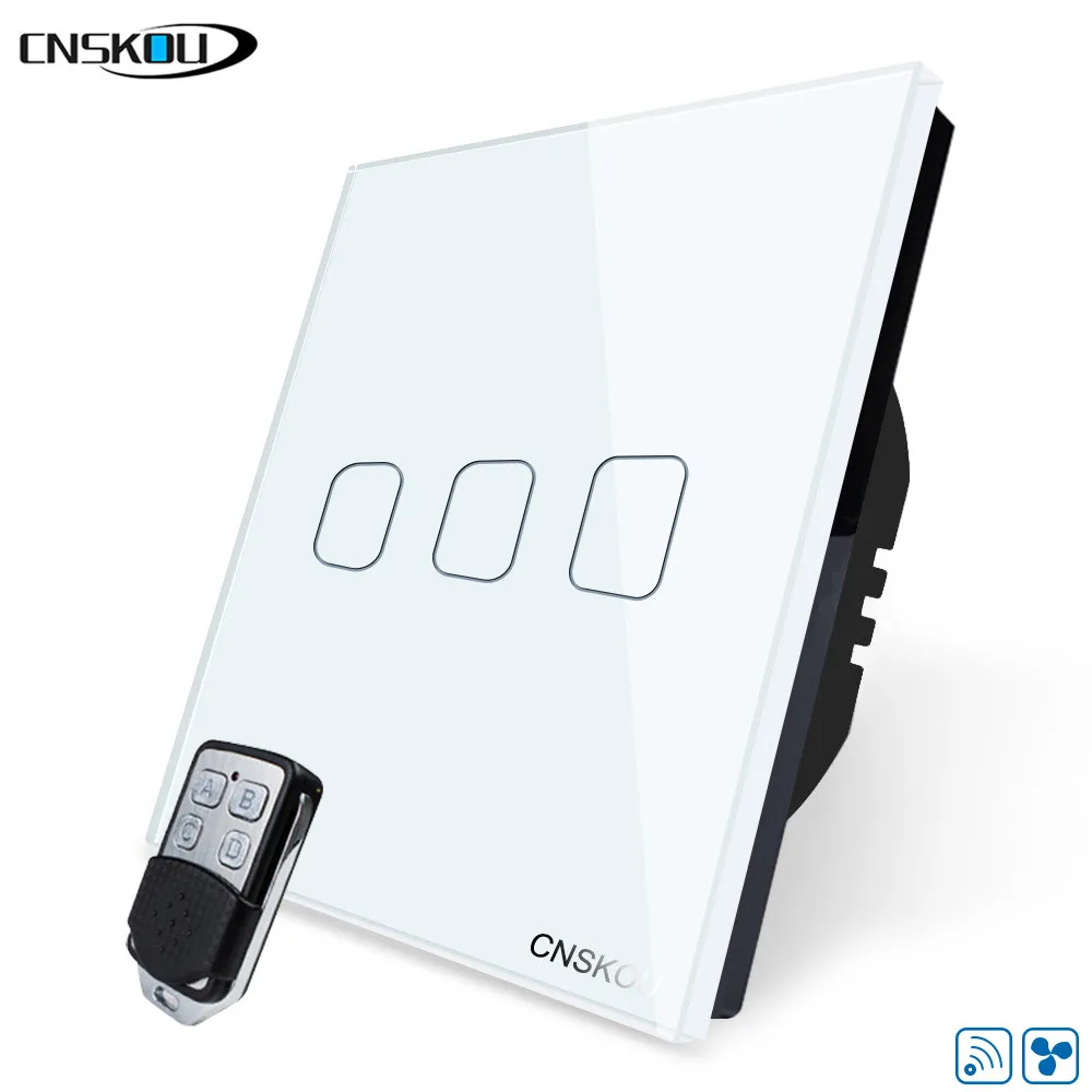 

Cnskou EU/UK Standard Wall Fan Hanging Fan Speed Control Touch Switch Smart Waterproof Switch with Remote Control, 3 gang 1 way