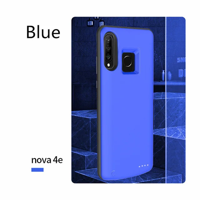 Расширенный чехол для аккумулятора телефона 6500 мАч портативный внешний аккумулятор чехол для зарядки для huawei Nova 4e запасная крышка для зарядного устройства - Цвет: Blue For Nova 4e