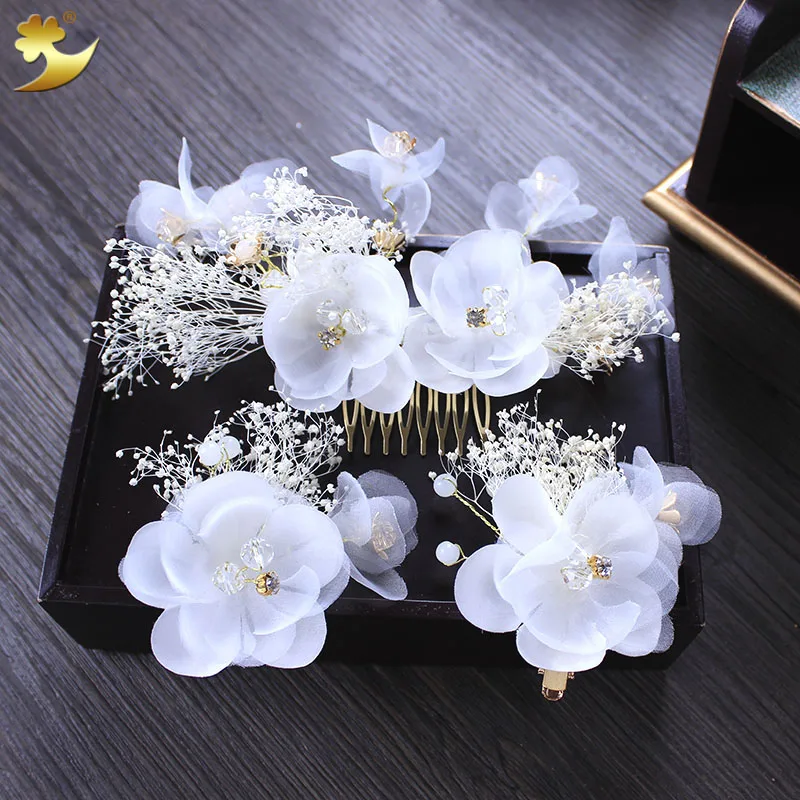 Charm Silk Flower font b Hair b font Comb Hairgrips Girl Hairpins Rhinestone font b Hair