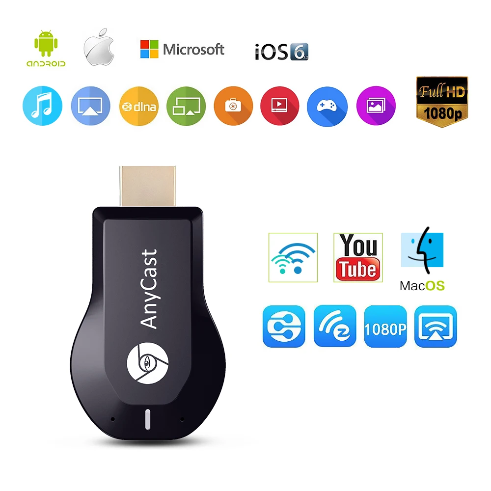 Media Player AnyCast M2 WiFi Display Receiver DLNA Miracast Dongle TV Stick for Windows Android iOS Mac Device HDMI 1080P