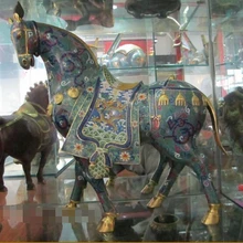 RHS0230 2" Королевский Редкие Бронзовый 24 К позолотить Перегородчатой династии Тан Боевой конь Статуя