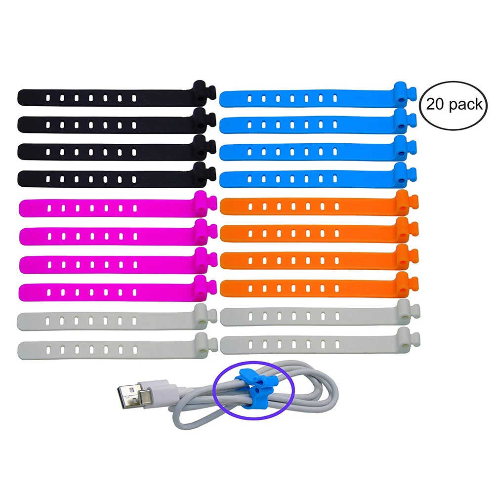 100 Food Grade Silicone Bag Ties Cable Management reusable Zip Tie