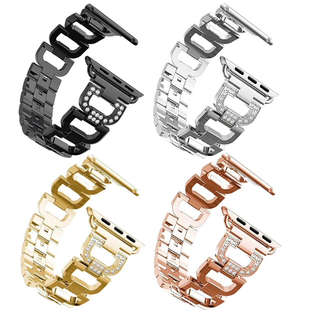 Ремешок со стразами для Apple Watch Band Series SE/6/5/4/3/2 элегантный металлический браслет