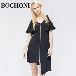 2018 Bochoni новый сексуальный off-the-shoulder ruffled нерегулярные платье