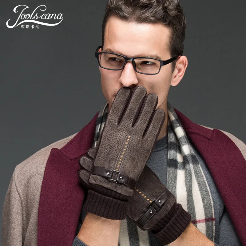 

Joolscana winter gloves men driving leather gloves tactical warm hand Non-slip black brown mittens fashion warm