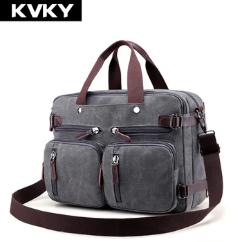 

KVKY Brand Men Handbags Canvas Shoulder Crossbody Bags Men Messenger Bags Solid Man Casual Travel Multifunction Back Pack Laptop