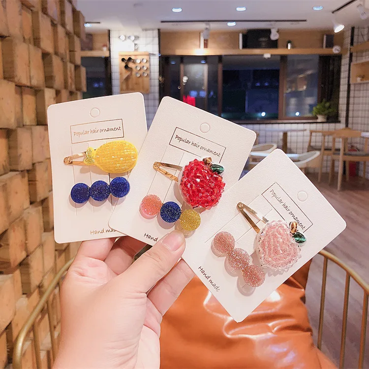 

Korean Children's Hair Accessories Cute Drill BB Clip Fluorescent Beads Woven Cherry Banana Hairpin Baby Hair Clip