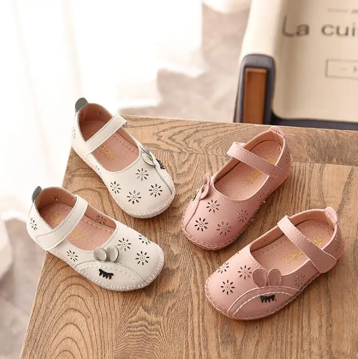 

2019 Children girls PU shoes Girls rabbit eye Shoes Flat casual Shoes 21-30 pink white TX07