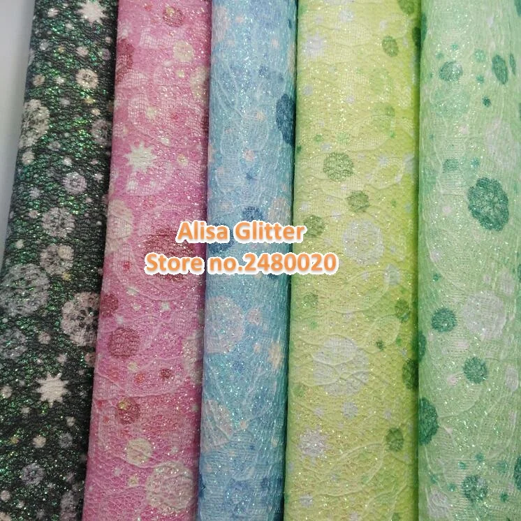 

5PCS 21x29cm Faux Leather Fabric Printed Flowers Lace Glitter Leather Pu leather Fabric For Bow DIY Wallpaper GM072