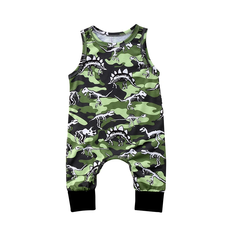 

2018 Fashion Newborn Infant Baby Boy Camouflage Romper Sleeveless Dinosaur Print Cotton Jumpsuit Outfits Clothes