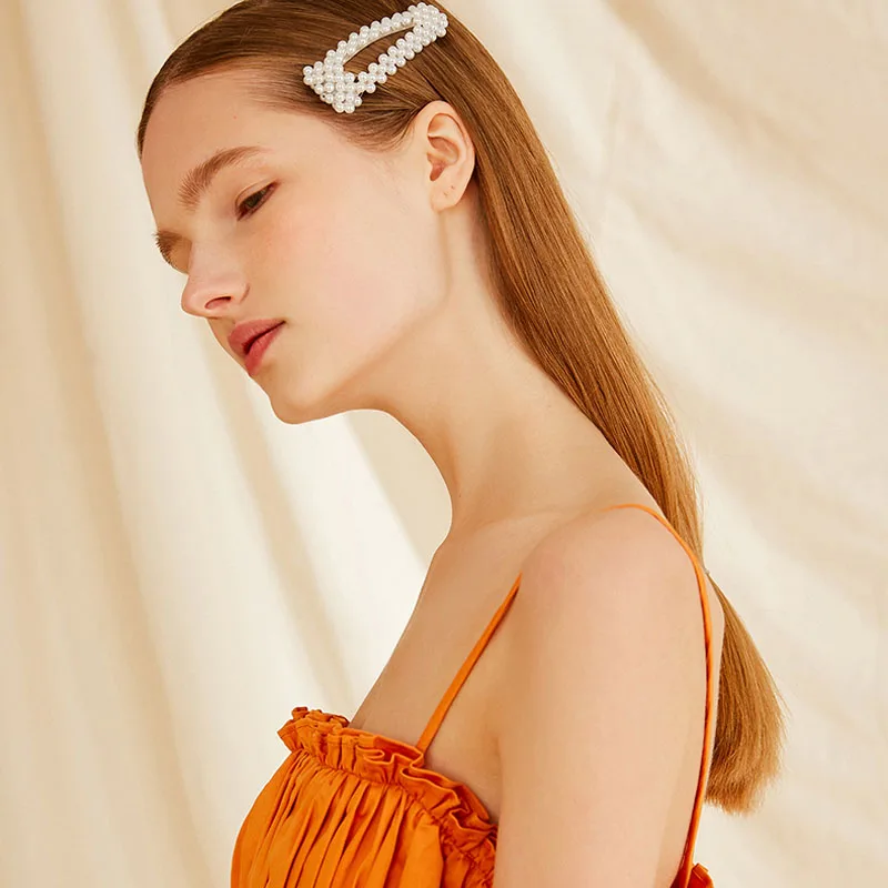 

ins Charming Big Created Pearl Barrette For Women Luxury Silver Triangle Bobby Pin 2019 Vintage Hair Accessories Hair Jewelry