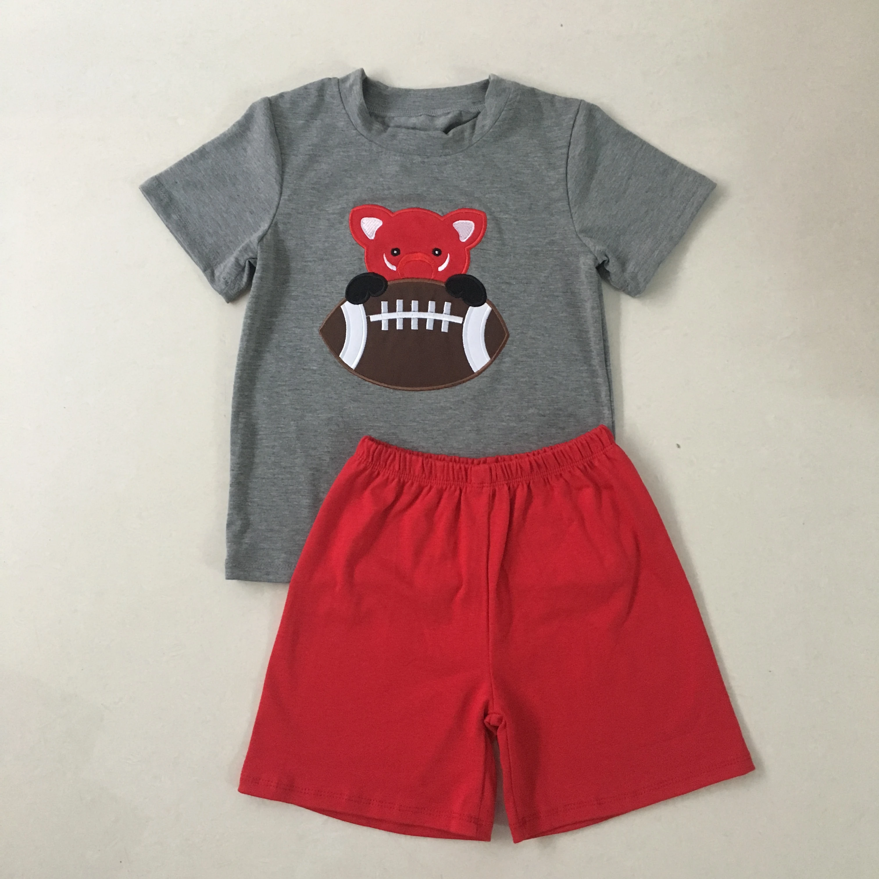 

Puresun 2019 Boutique Kids Summer Cotton Girl Outfit Toddler Boy Summer outfit High Quality Applique Top Match Red Shorts