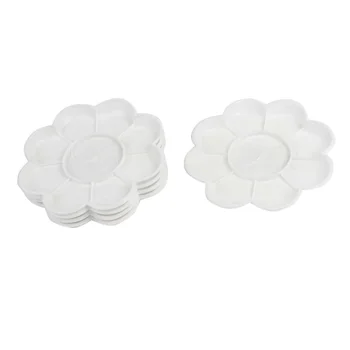 

5 Pcs White Plastic Flower Shape Watercolor Paint Plate Tray Mixing Palette