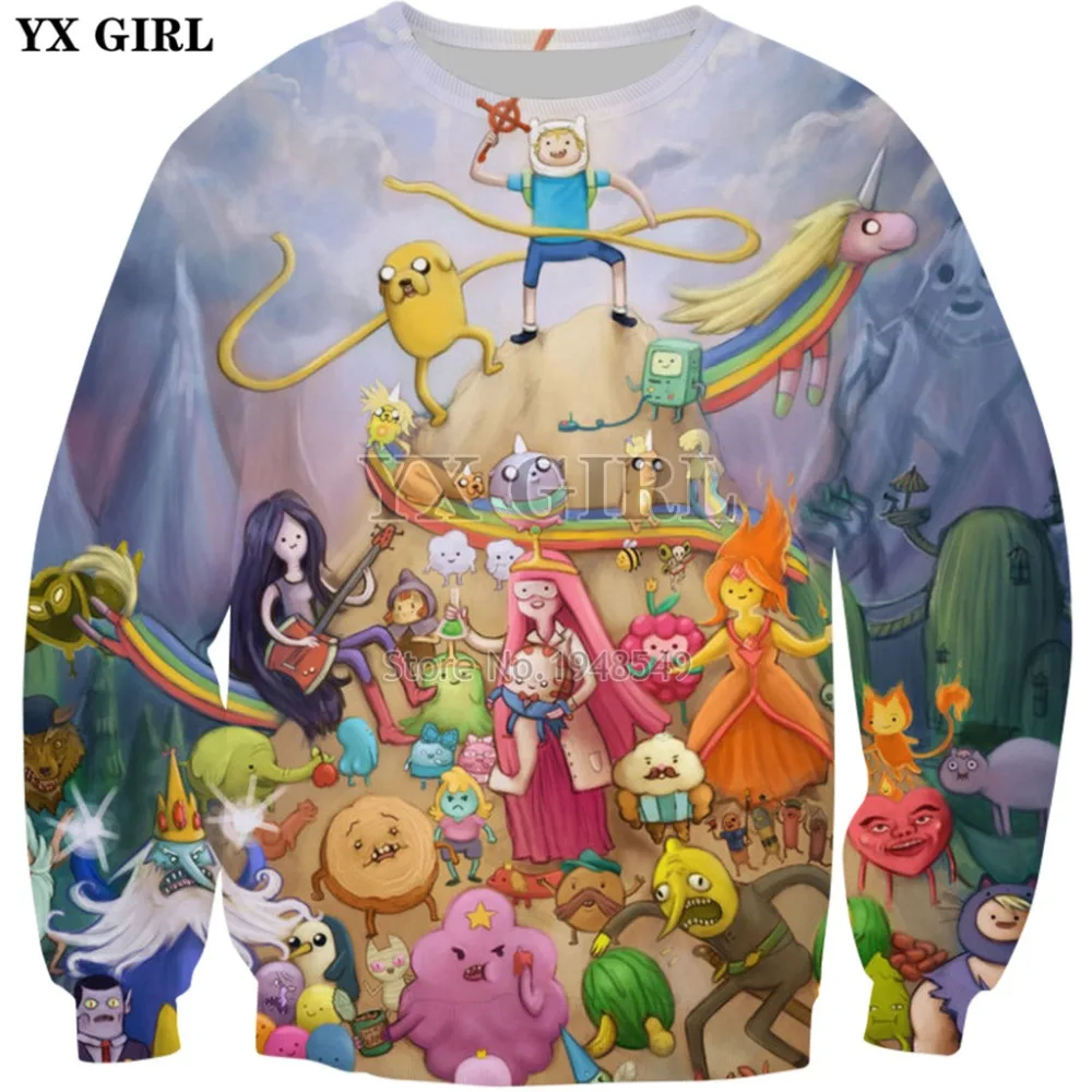 

YX GIRL Drop shipping 2018 New Fashion Crewneck Sweatshirt Adventure Time Cartoon 3d Print Men's Women's Casual Pullover ZS558