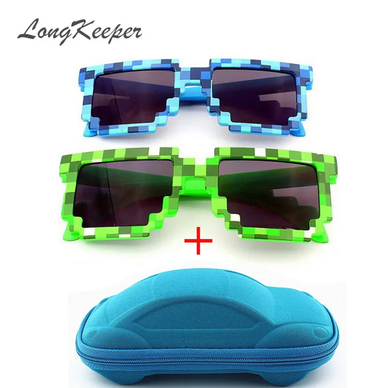 LongKeeper Vintage Square Novelty Mosaic Sun Glasses Unisex Pixel Sunglasses Trendy font b Minecraft b font