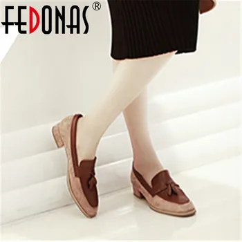 

FEDONAS Sweet Elegant Party Casual Women Pumps Summer Slip-on Square Heels Single Shoes Genuine Leather Top Quality Shoes Woman