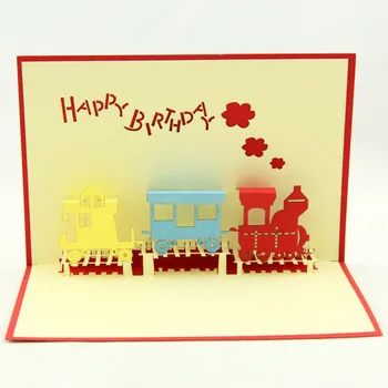 

Qubiclife 3D birthday card manual paper train hollow stereo cards 3D card