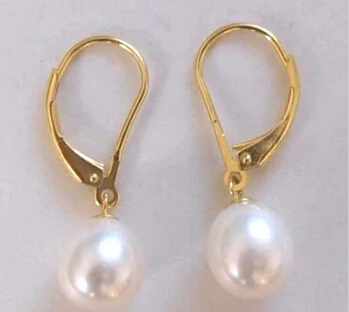 

Free shipping Real White Pearl 18KGP Hook Earrings 6.10