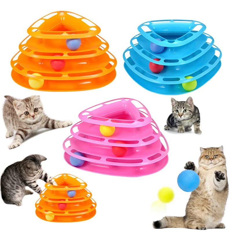 Funny Cat Track Ball Disk Tower Pet Interactive Toys Roll Ball