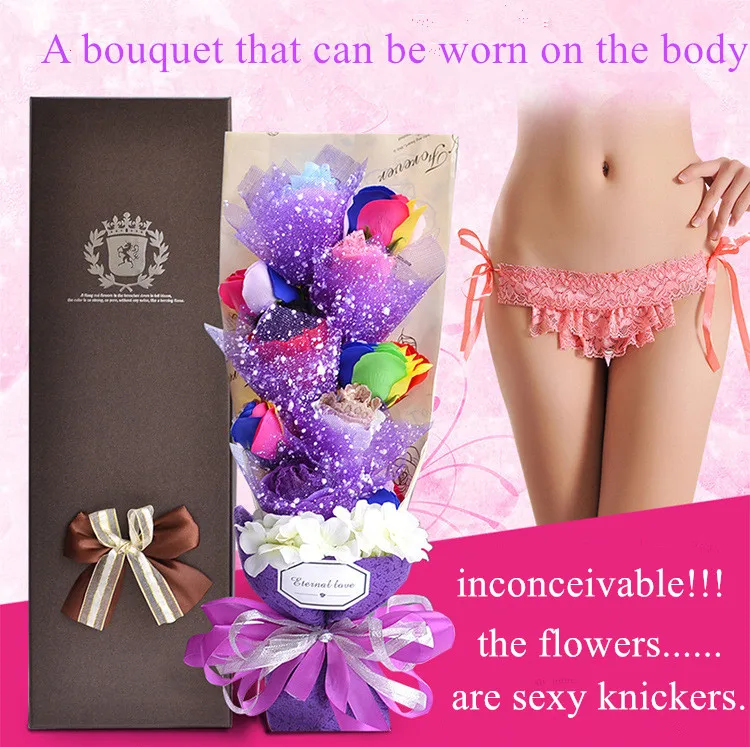 2017 New Romantic Sexy Underwear Rose Flowers Bouquet Creative Scented Paper Rose Bath Soap Gift Box For Wedding Valentine's Day