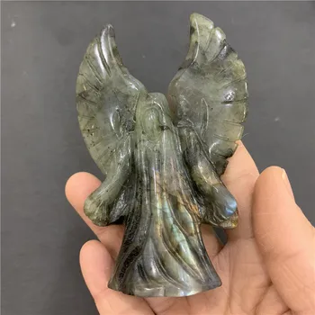 

GJ Crystal Dark Angels 105mm Hand Carved Natural Flashy Labradorite Quartz Crystal Dark Angels for GIfts