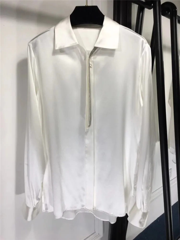 Silk Blouses FOMOLAYIME новые блузки Высокая мода женская шелковая блуза рубашки - Цвет: Silk Blouses