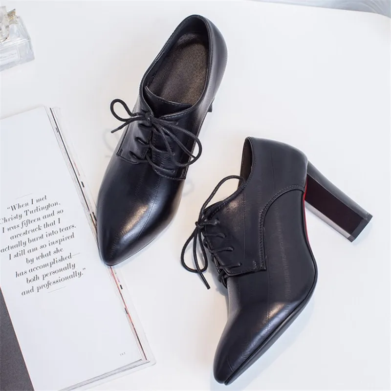 Meotina/туфли на высоком толстом каблуке женские туфли-Дерби на очень высоком каблуке со шнуровкой модные туфли-лодочки с острым носком женская обувь, размер 33-41