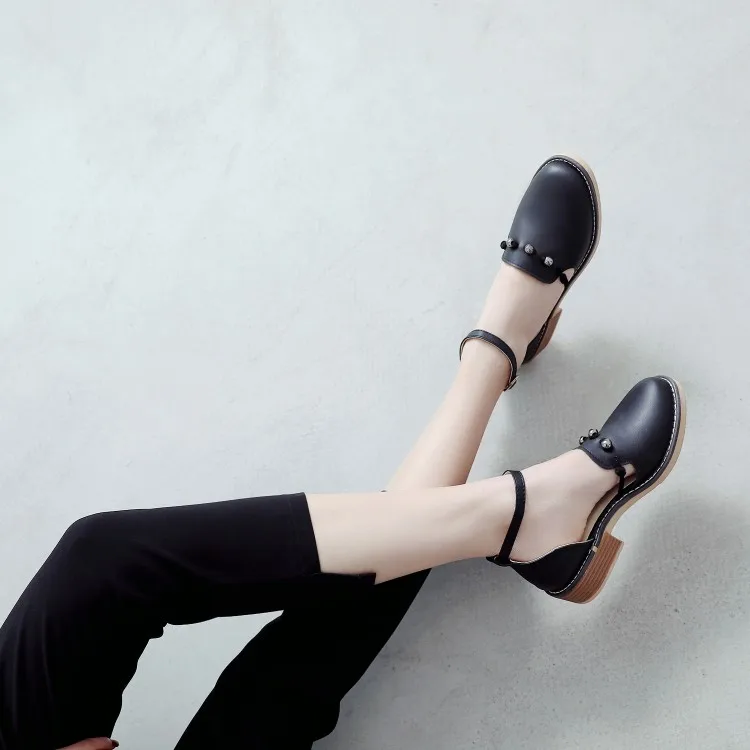 

Big Size 11 12 13 14 15 Ladies high heels women shoes woman pumps One-word buckle Rough-heeled single shoes