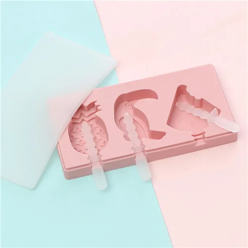 Covered Cartoon 3 Piece Ice Cream Ice Cube Mold Kitchen 2 Colors Multi-type Silicone Homemade Manual Diy Ice Cream Mold Home - Color: Pink 2