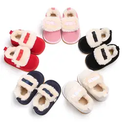 Разноцветная теплая кашемировая детская обувь для новорожденных мальчиков и девочек на осень и зиму с милым бантом